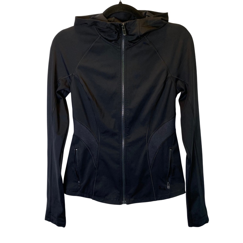 Under Armour Hoodie Women Small Black HeatGear Fitted Athletic Sporty Gym Hiking